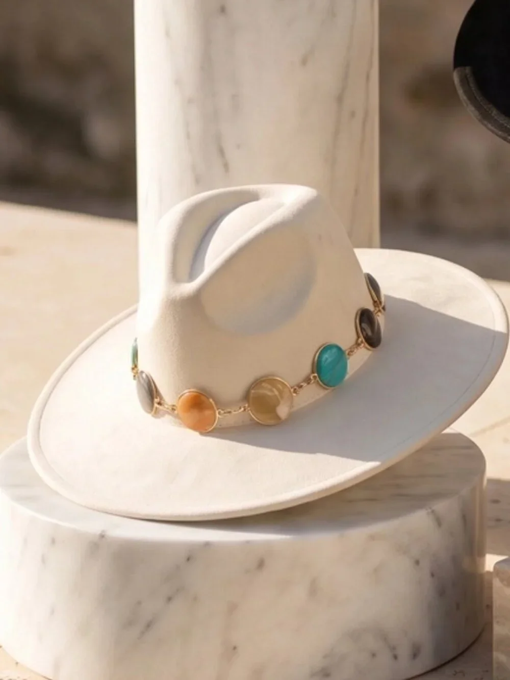 Super Stylish Stone Chain Band Fedora Hat